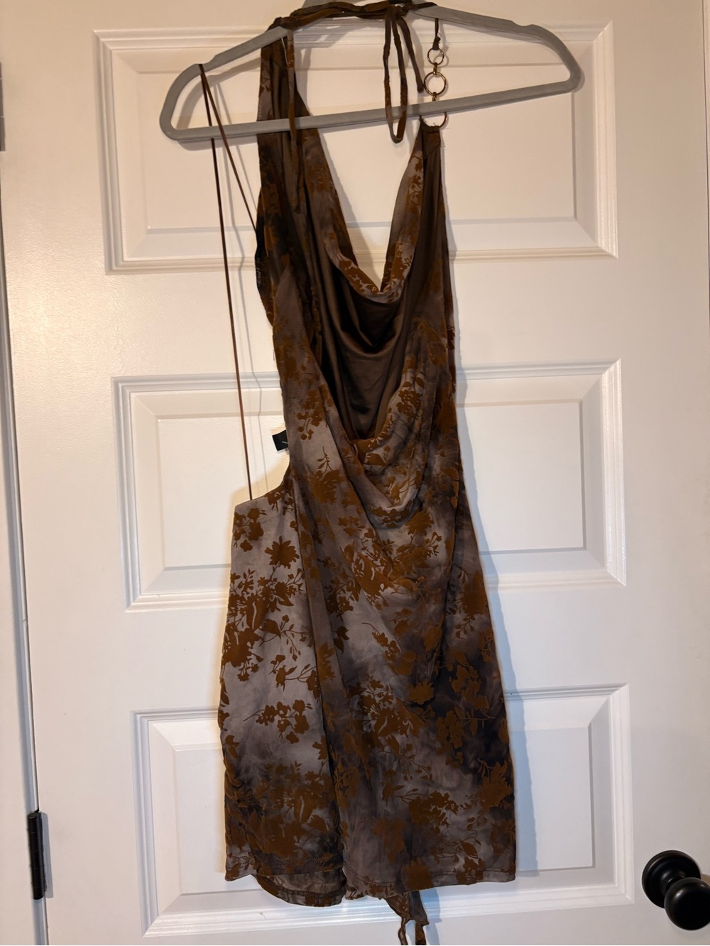 Windsor Mocha Floral Halter Dress with Ring Detail - Picture 2 of 4